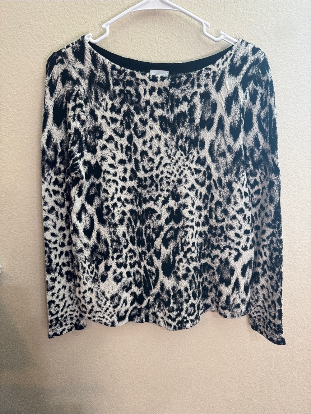 Chico's Black and White Animal Print Long Sleeve Top